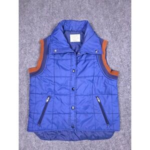 Vintage Sears Puffer‎ Vest Womens Small Blue Quilted Snap Front Ribbed Trim